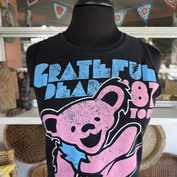 Grateful Dead Custom Cut Cropped Black Tank Top with Pink and Blue Bear M? - Picture 11 of 15